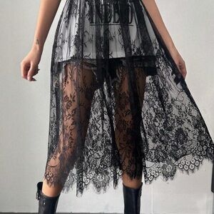 Elegant Black Lace Overlay Skirt